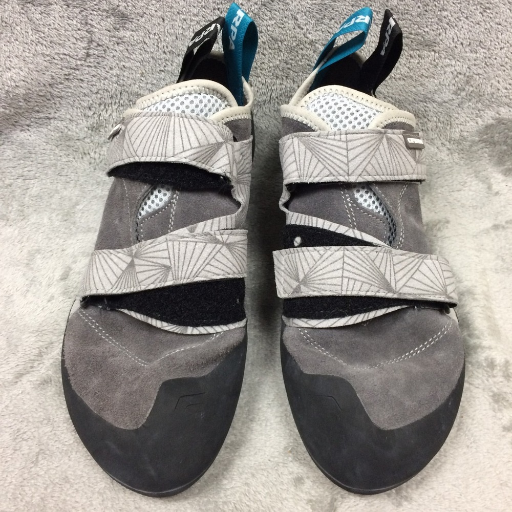 Scarpa Origin Mens Gray Hook Loop Rock Climbing Shoes Black Vision Rubber EU 44
